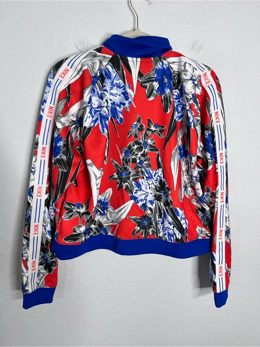 Nike Red Floral Track Jacket with Blue Trim